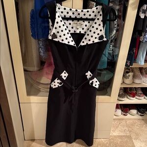 Bettie Page Black Dress with White Polka Dot Details